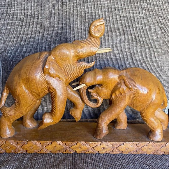 handmade Art Hand Carved Elephants Solid Teak Wood Poshmark